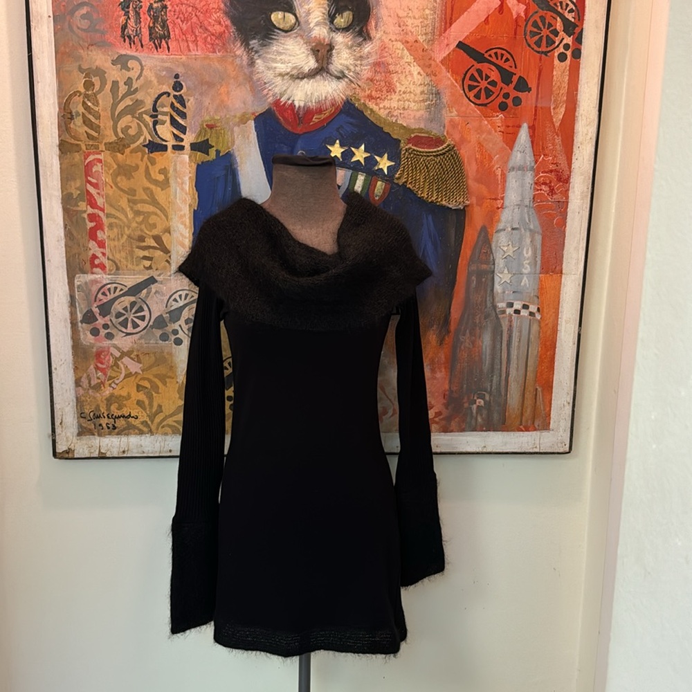 Love Sex Money Italy Vintage black mohair rayon nylon wool sexy shawl collar-S46